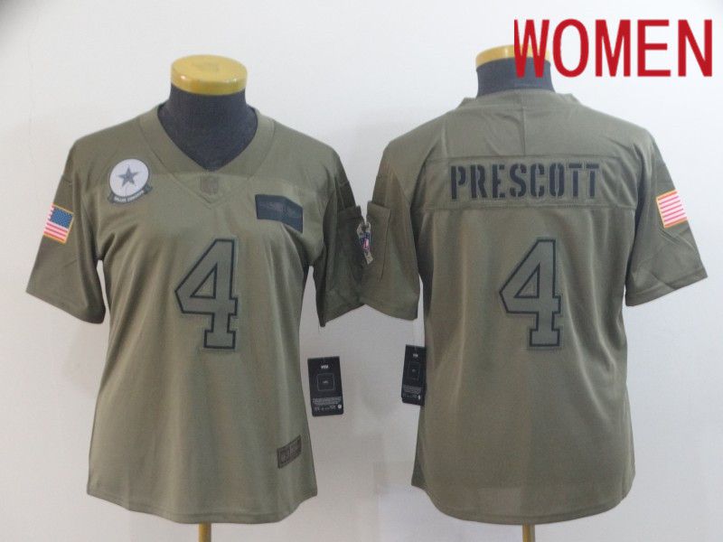 Women Dallas cowboys #4 Prescott Nike Camo 2019 Salute to Service Limited NFL Jerseys->women nfl jersey->Women Jersey